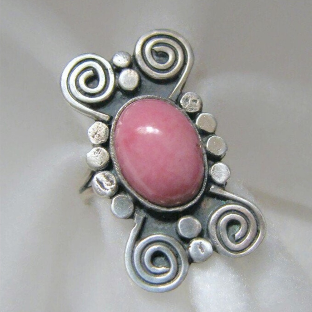 Vintage artisan made sterling silver rhodochrosite ring